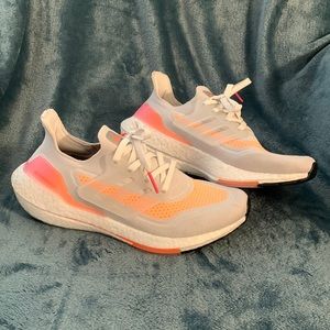 Adidas UltraBoost 21 size 7.5 womens white/ acid orange